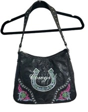 Montana West Cowgirl Purse Black Leather Horseshoe Studded Embroidered