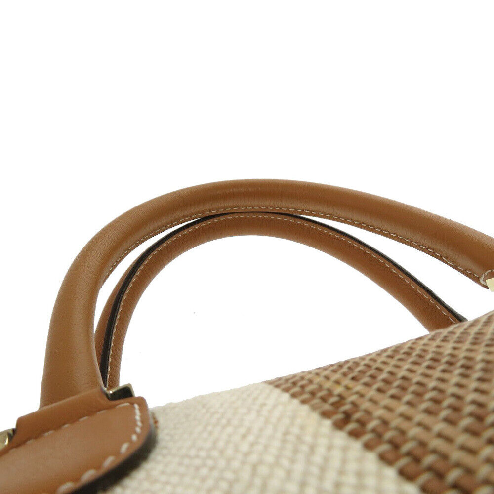 Delvaux Every D Tote Bag Leather Cotton Canvas Brown Beige Delvaux Every D Tote Bag Leather Cotton Canvas Brown Beige