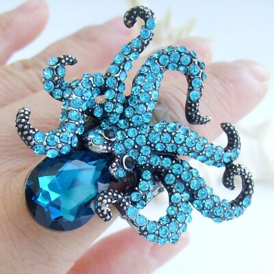 Unique Adjustable Cocktail Octopus Ring Rhinestone Crystal ER084