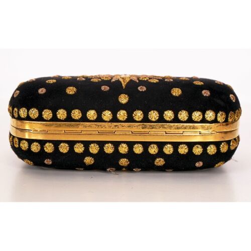 VINTAGE 2013 ALEXANDER MCQUEEN Black Suede GOLD EMBROIDERY SKULL CLUTCH BAG EUC - Picture 9 of 15