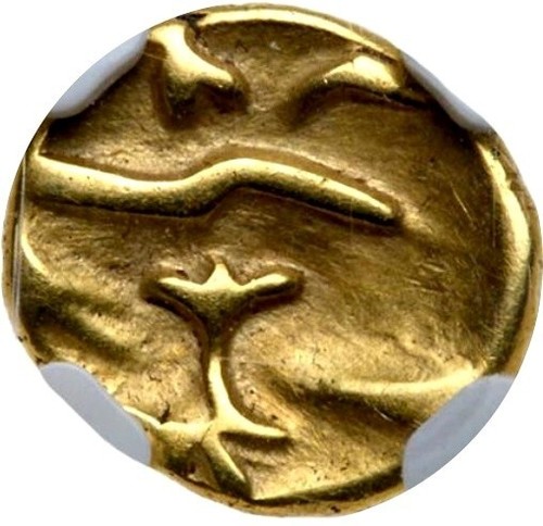 Gallien, Morini, 1. Jahrhundert v. Chr. Gold 1/4. Stater (1,42 g). obv: Boot - Wohnmobil: Baum 1