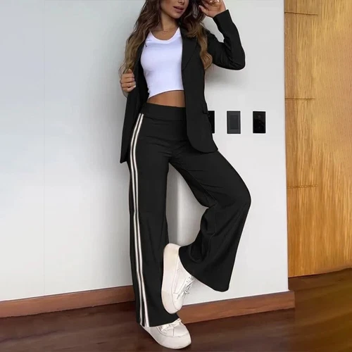 Damen Hosenanzug Freizeitanzug Blazermantel Weites Bein Hose Outfit Business Set - Bild 11 von 18