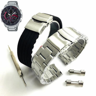 Steel & Silicone Replacement Watch Band Fits Casio Edifice ECB-900 ECB900DB-1A