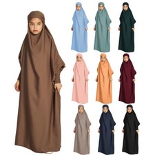 Kids Girls Headwear Muslim Prayer Wear Islamic Hijab Abaya Khimar Jilbab Kaftan