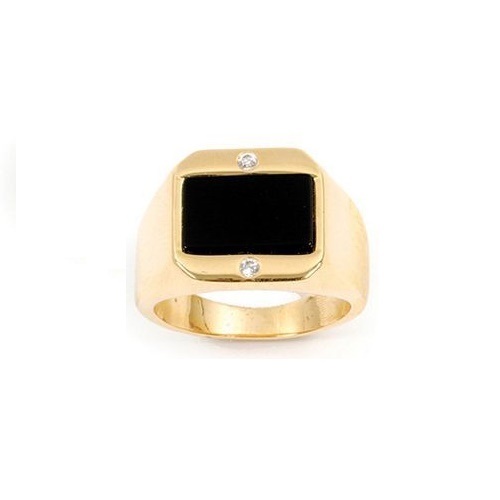 Chevalière en Onyx T56 et Or 18K avec Diamants Cz Dolly-Bijoux