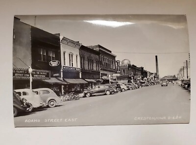 Vintage PostCard. Adams Street Looking East. Creston Iowa. D-624 unposted.