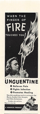 Unguentine Ointment Print Ad Vintage Advertisement First Aid Finger Flames 1942