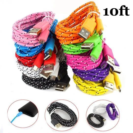 10ft LONG Braided Micro USB power cord Charger Cable for samsung s3 s4 s6 s6+ s7 - Image 2 of 4