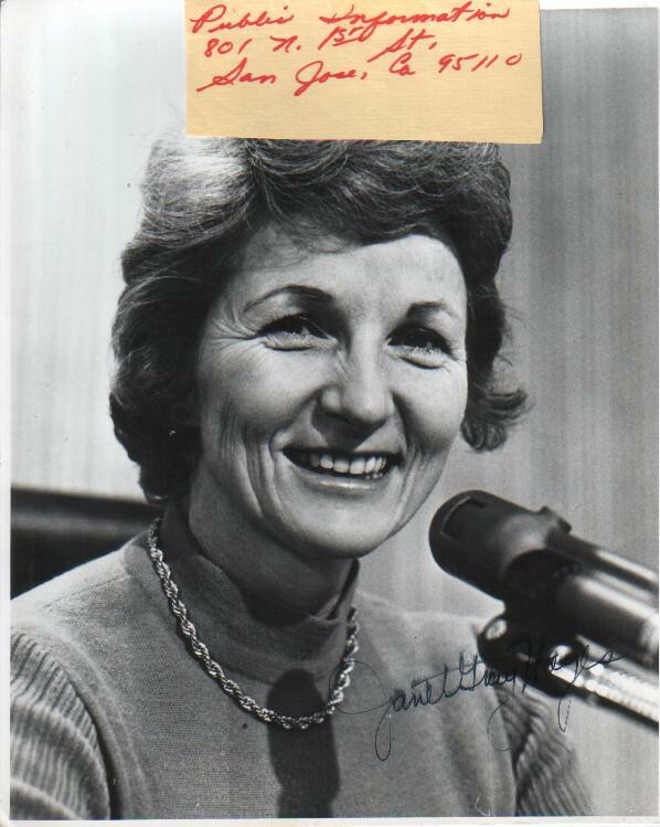 Janet Gray Hayes Autographed 8x10 Photo 60th mayor of San Jose ...