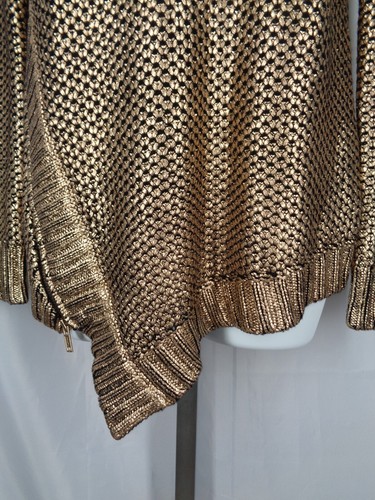 Saks Fifth Avenue Gold Metallic Zipper Asymmetric Sweater Size Medium - Picture 6 of 11