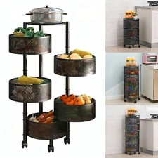3/4/5Tier Vegetable Rack Fruit Storage Kitchen Utility Basket Trolley Cart Wheel