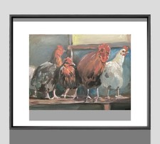 PDQ Artista Originales Pinturas Granja Pollos Impresionismo Acrílicos 12x16 Obra de Arte