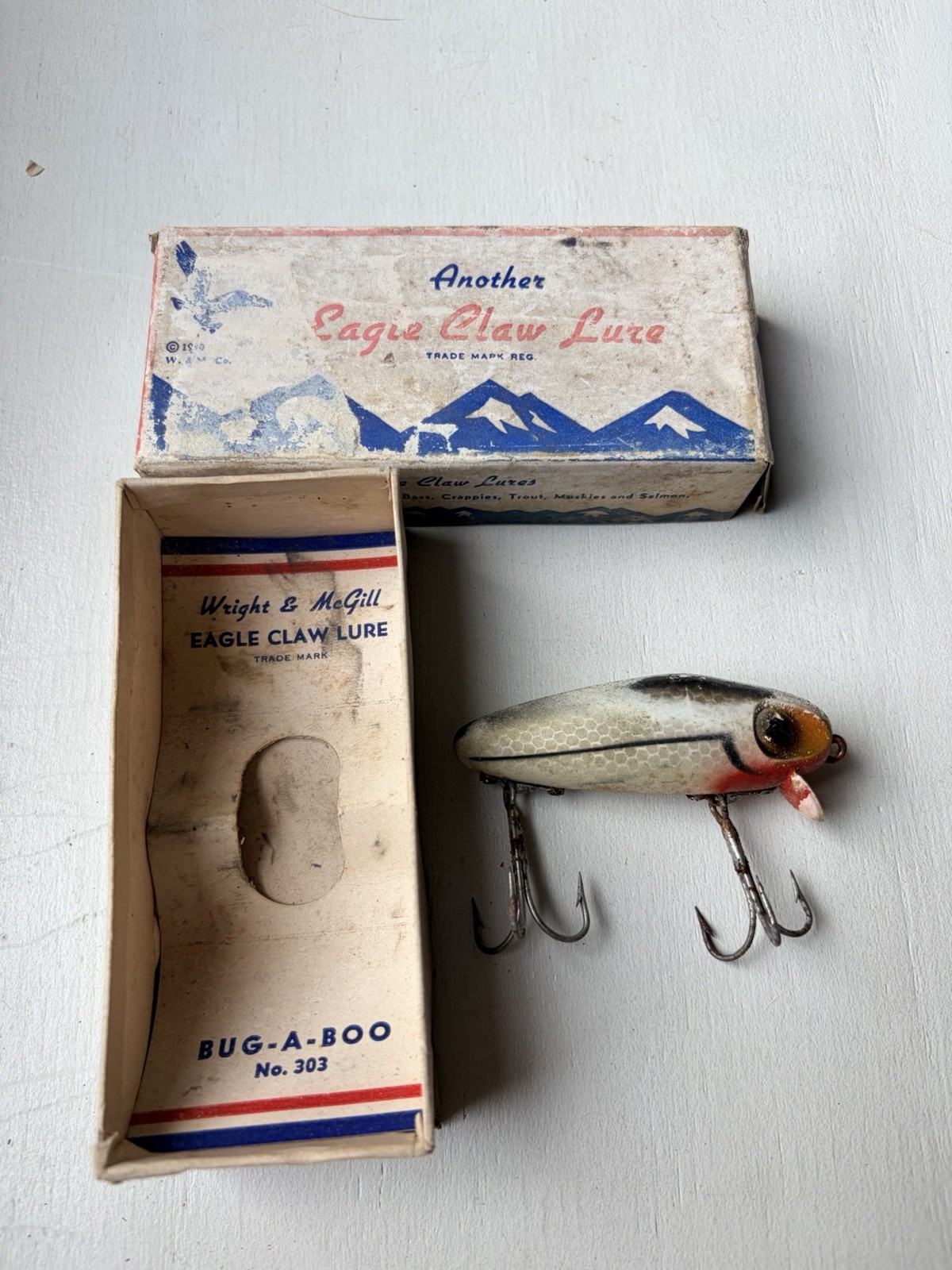 Wright & McGill Eagle Claw Bug-A-Boo No. 303 Vintage Wood Crankbait w ...