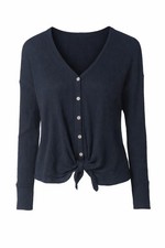 Abercrombie & Fitch Navy Ribbed Tie Front Top...