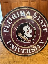 Florida State University Seminoles 12" Round Metal Embossed Sign Gym Garage