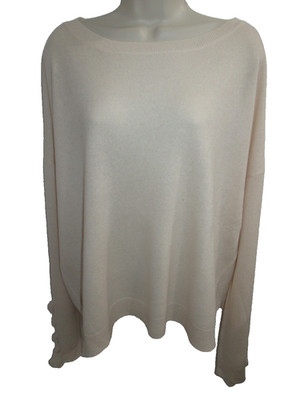 Saks Fifth Avenue 100% Cashmere Beige Cream Round Neck Ruffle Sleeve Sweater XL
