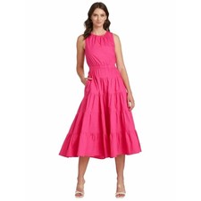 &merci Hot Pink Tiered Sleeveless Back Cutout Midi Dress | Size Small