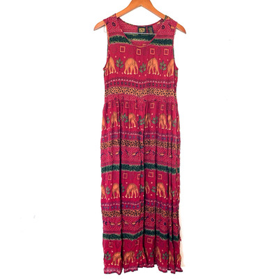 Vintage Bila Womens Floral Rayon Maxi Dress Size M Red 90s India Bohemian Gypsy