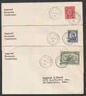 Canada FDCs, 192, 193, 194, July 12, 1932, Imperial Economic Conference, Ottawa