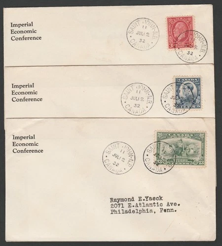 Canada FDCs, 192, 193, 194, July 12, 1932, Imperial Economic Conference, Ottawa