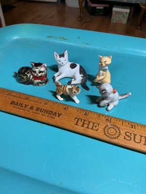 Vintage Miniature cat figurine lot porcelain bone china Japan mid century kitty