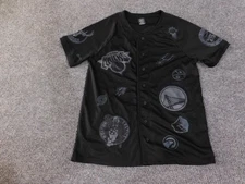 NBA Teams Jersey Mens Small Black All Over Print Button Front Basketball Shirt