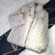 Malvoisie Blue Fox Fur Coat Off White Real Fur L Voluminous Luxury Auth