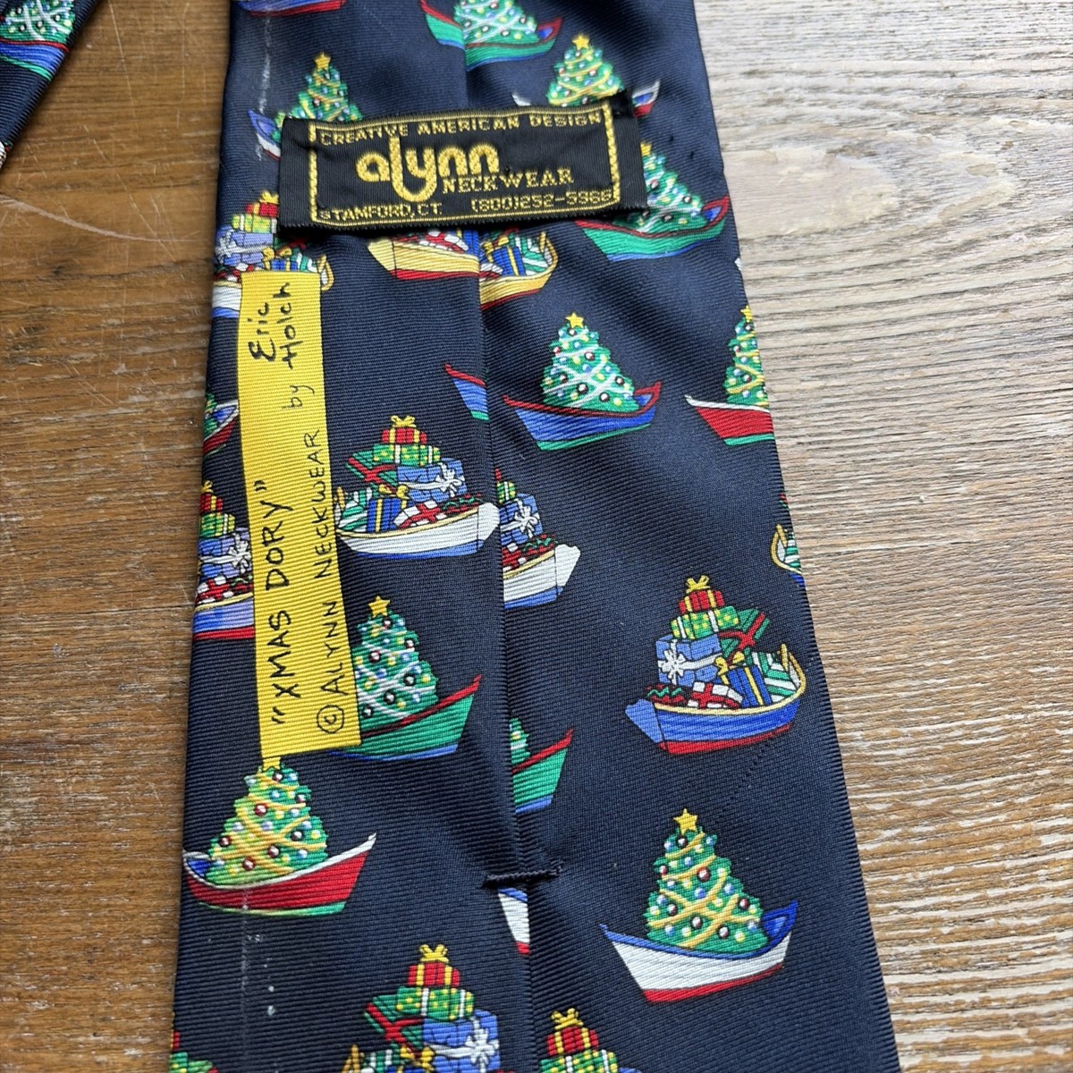 Vtg Alynn Neckwear Silk Tie, “Xmas Dory” Eric Holch Preppy Christmas boats