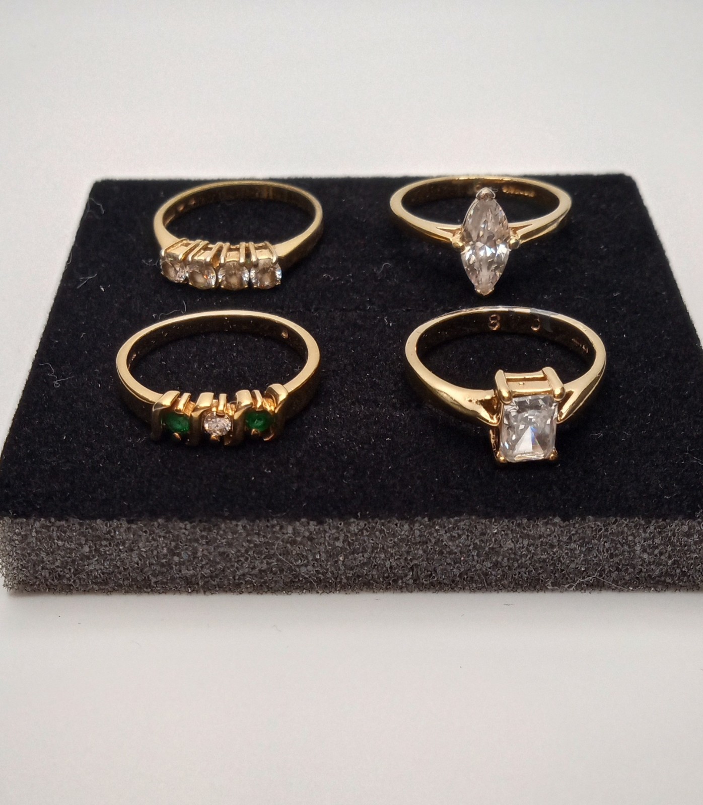 Simulated Diamond, Simulated Emerald 4 Ring Lot S… - image 4