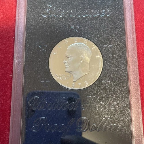 1973 S Eisenhower Proof Brown Box 40% Silver Ike Dollar (OGP) Brown Box