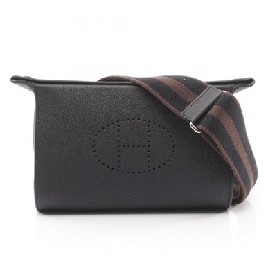 HERMES Vide Poche Schultertasche Umhängetasche Togo Leder Schwarz Gebraucht D...