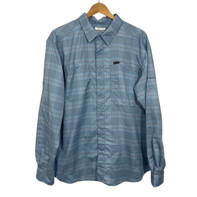 Columbia Men's Large Blue Plaid Long Sleeve Outdoor Fishing Shirt UPF 40+
