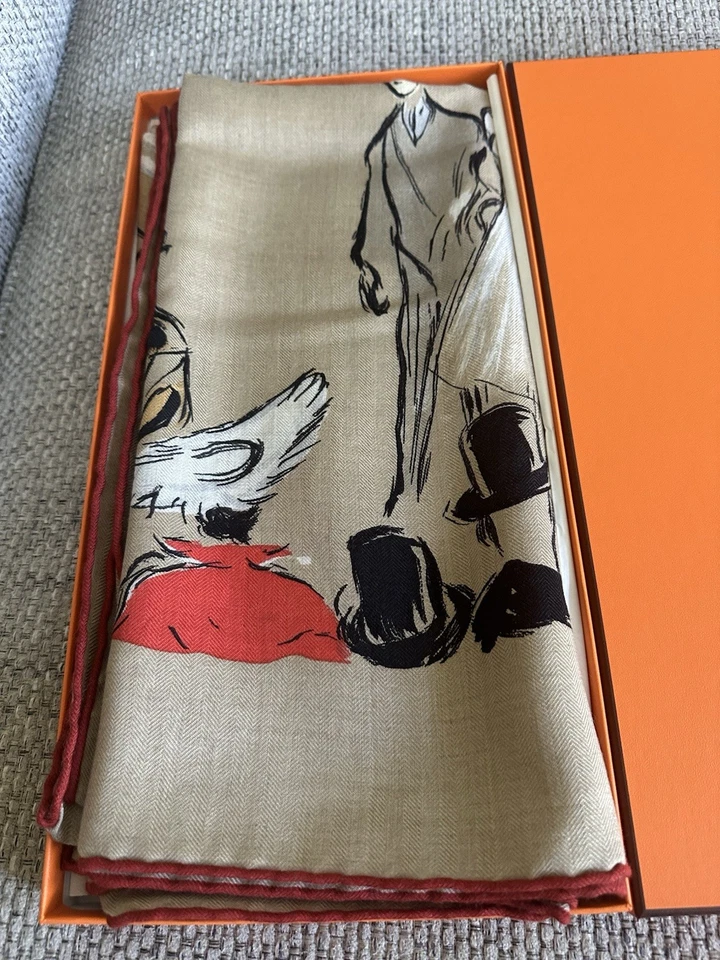 NEW in Box HERMÈS Beige/Corail/Naturel Paddock Shawl 140 Scarf w/Receipt - Image 3 of 4