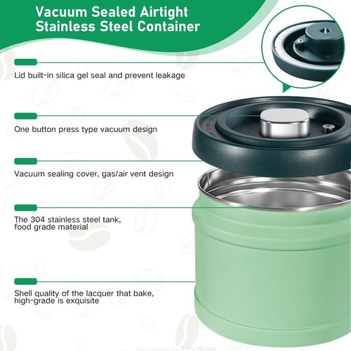 RealPero Coffee Canister, Vacuum Sealed Airtight Stainless Steel Kitchen Food... - Picture 2 of 7