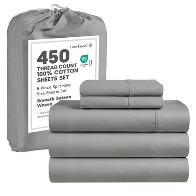 LANE LINEN Split King Sheets for Adjustable Bed   450 Thread Count 100% Co