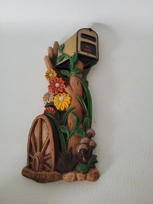 Vtg Retro 70's Chalkware US Mail Mailbox Mushrooms Flowers Kitche Cottagecore