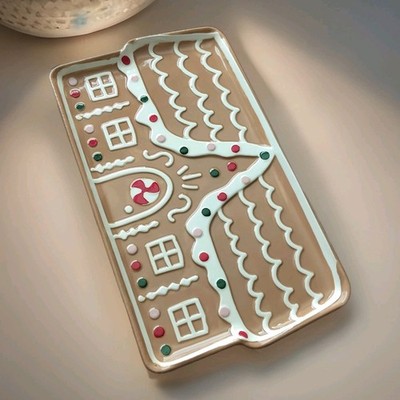 Ceramic Gingerbread House Cookie Dessert Serving Tray Holiday Christmas New