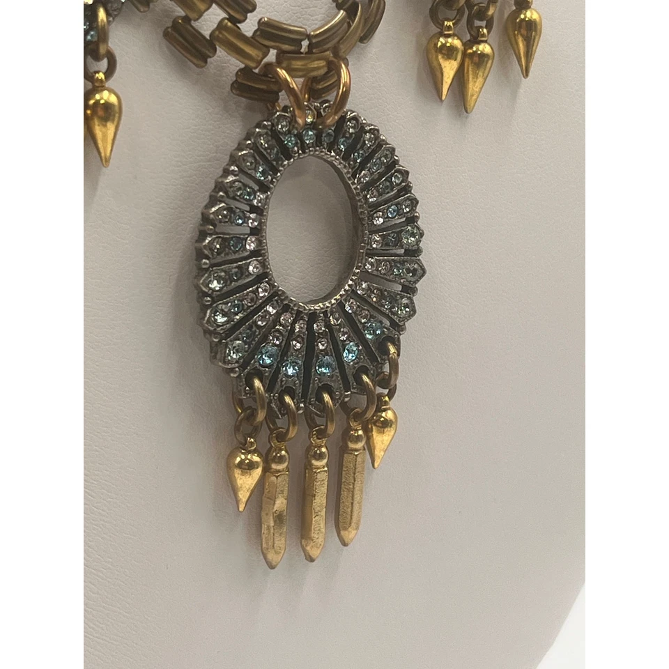 Collar Grueso Cristal Azul Firmado por Diseñador Lulu Frost Tono Dorado Foto 4 de 4