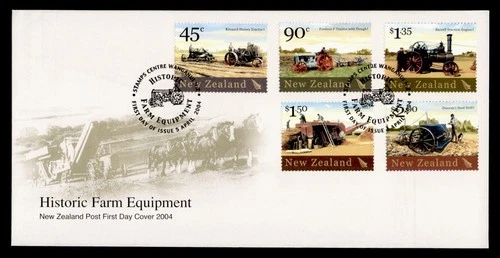 DR WHO 2004 NEW ZEALAND FDC HISTORIC FARM EQUIPMENT TRACTOR COMBO $2 M79704