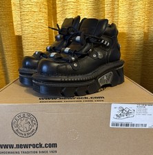 Nuevas Botas Rock M-215-S6 Unisex Metálicas Cuero Negro Gótico Techno Motociclista EU 38