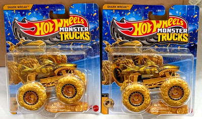 2025 Hot Wheels Monster Truck SHARK WREAK Special GOLD Edition LOT OF 2