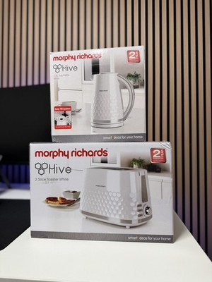 Morphy Richards Hive 1,5 l Wasserkocher & 2 Scheiben Toaster Produktbündel - weiß - BRANDNEU