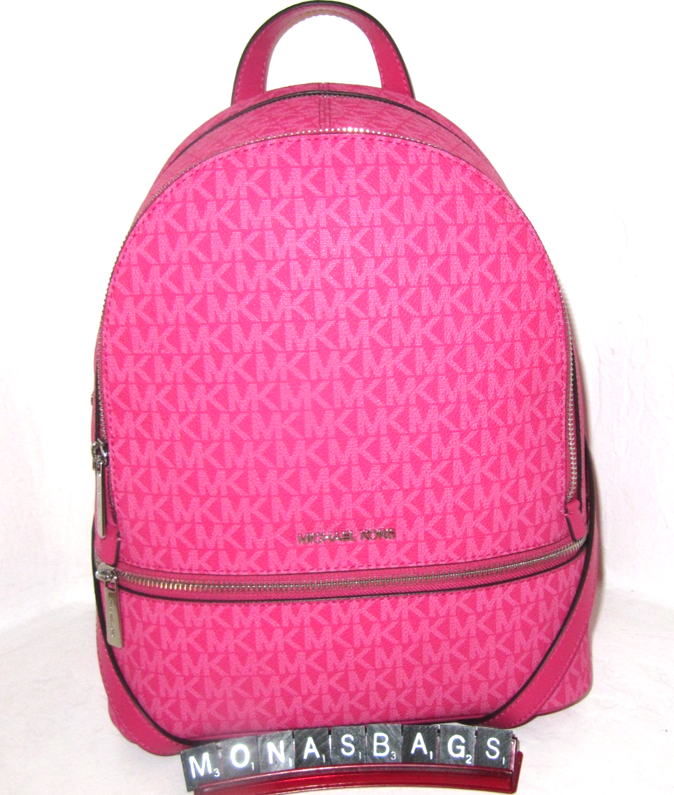 Michael Kors Rhea Medium Zip Dragonfruit Pink Signature Logo 