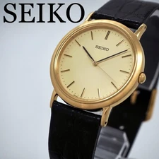 SEIKO Vintage Gold Round Mens Watch 33mm Working Genuine Analog Classic