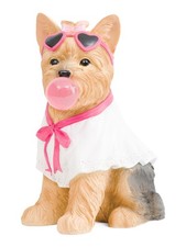 Rachel Zoe Valentines Yorkie Blowing Pink Bubble Decor Pink Glasses NWT 12  