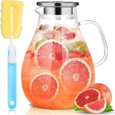 3.0 Litre 101 oz Water Carafe, Glass Carafe with Lid and Wide Handle, Easy to...