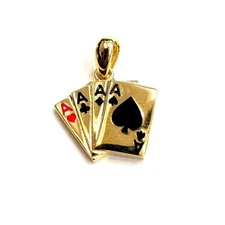 New 14k yellow solid Gold 4 Aces playing cards Pendant charm casino jewelry 1.8g