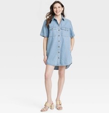 Universal Thread Dress Women's S Small Shirtdress Light Wash Denim Short Sleeve