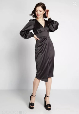 ModCloth x Collectif Siren Times Dress Black V-Neck Party Dress -Midi Size 4