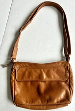 Brown genuine leather shoulder/crossbody bag w/suede-like lining  YKK Zippers